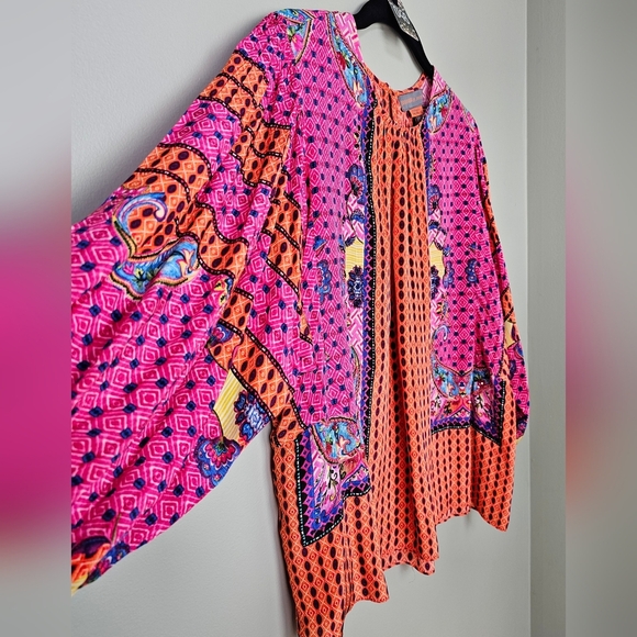 Bhanuni by Jyoti x Anthropologie Emilia Beaded Peasant Blouse, Pink & Orange, S - Picture 6 of 14